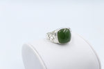 Stg Silver Mens Filigree Ring with Greenstone