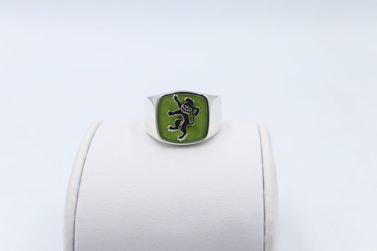 Stg Silver Mens Ring with New Zealand Greenstone and Lion Top