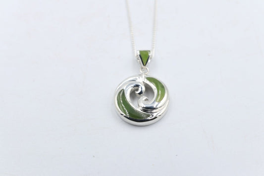 Stg Silver Greenstone Set Pendent MJ41