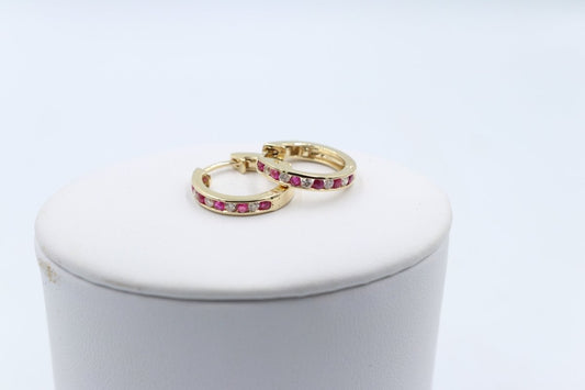 9ct Gold Ruby & Diamond Huggies SYE1050