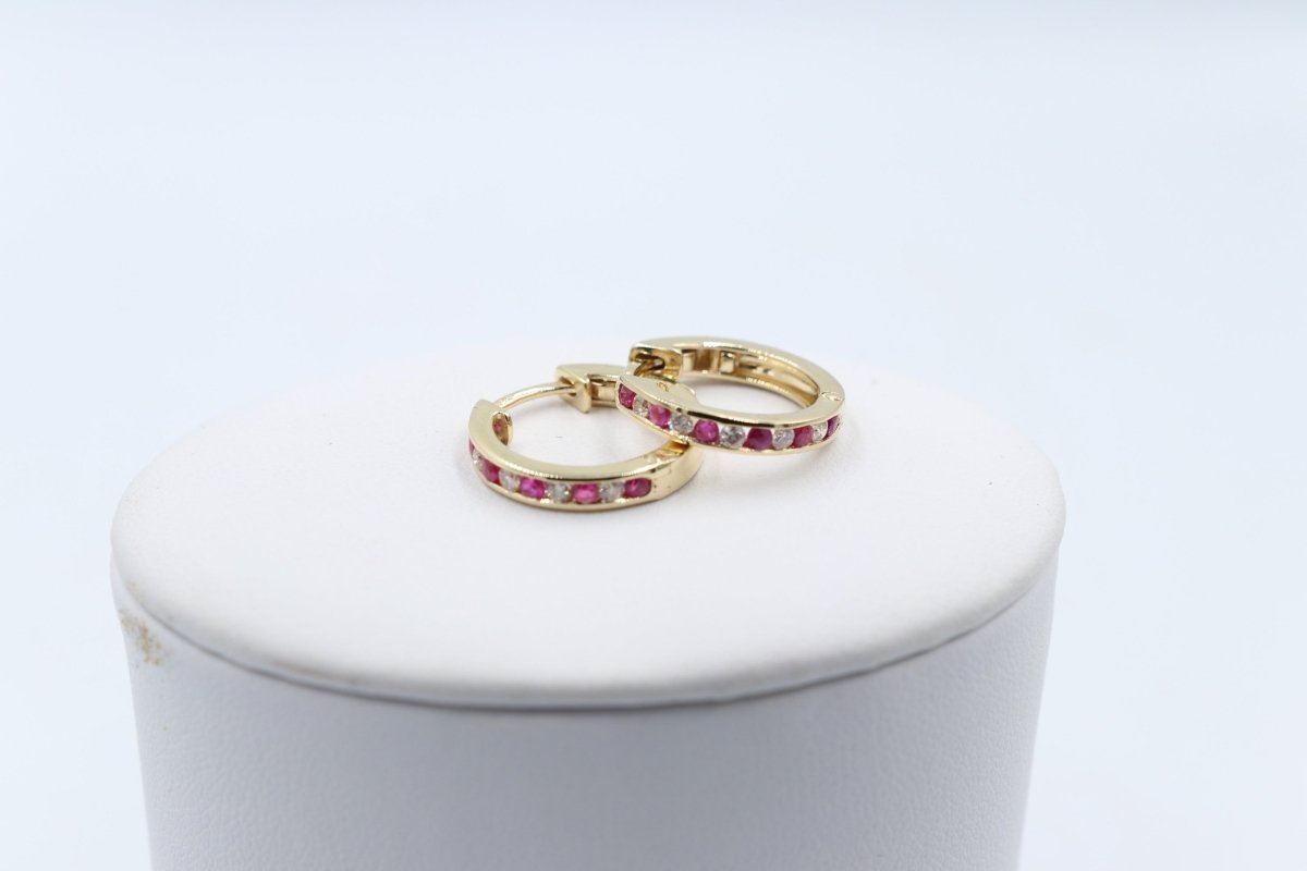 9ct Gold Ruby & Diamond Huggies SYE1050
