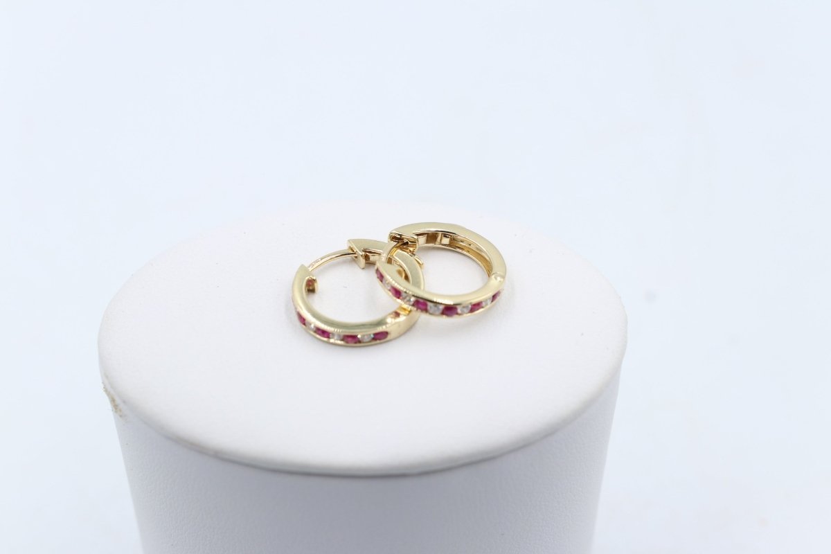 9ct Gold Ruby & Diamond Huggies SYE1050