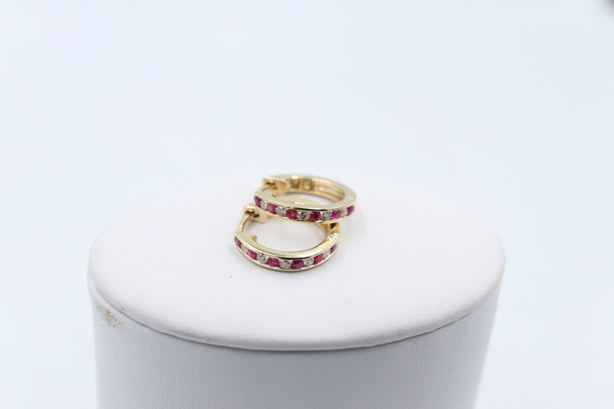 9ct Gold Ruby & Diamond Huggies SYE1050