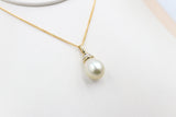 9ct Gold set South Sea Pearl 10.5-11mm with Diamonds