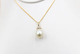 9ct Gold set South Sea Pearl 10.5-11mm with Diamonds