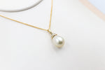 9ct Gold set South Sea Pearl 10.5-11mm with Diamonds