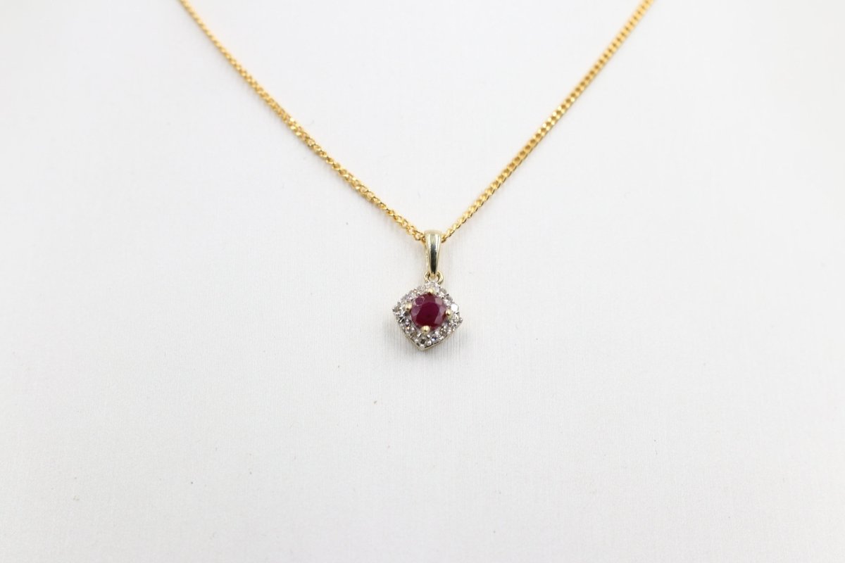 10ct Gold Ruby And Diamond Pendent