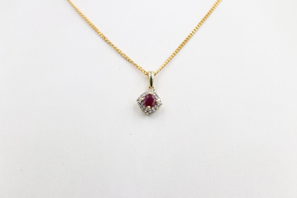 10ct Gold Ruby And Diamond Pendent