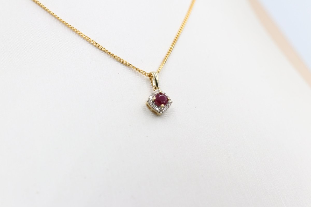10ct Gold Ruby And Diamond Pendent