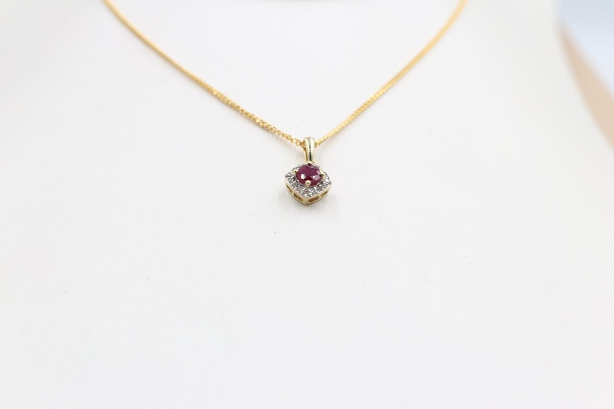 10ct Gold Ruby And Diamond Pendent