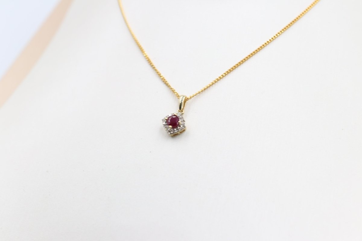 10ct Gold Ruby And Diamond Pendent