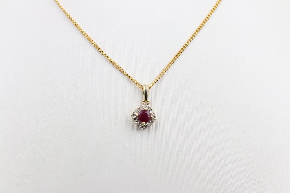 10ct Gold Ruby And Diamond Pendent