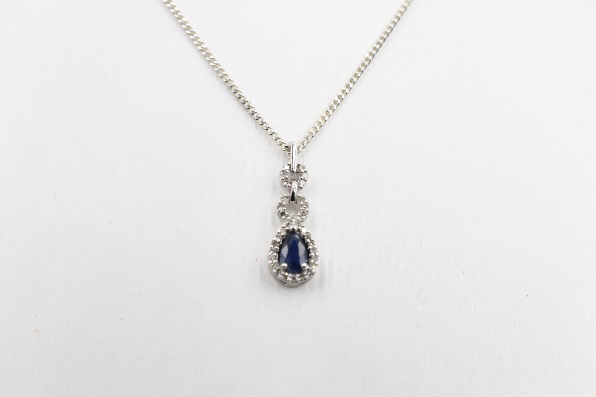 10K White Gold sapphire and Diamond Pendent