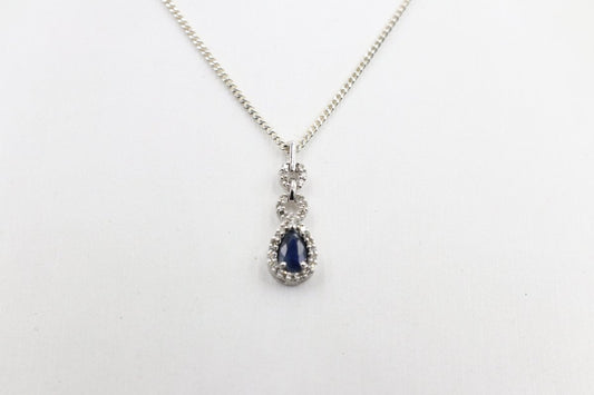 10K White Gold sapphire and Diamond Pendent