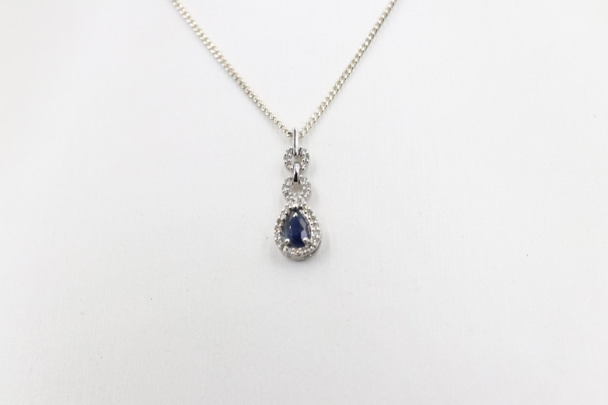 10K White Gold sapphire and Diamond Pendent