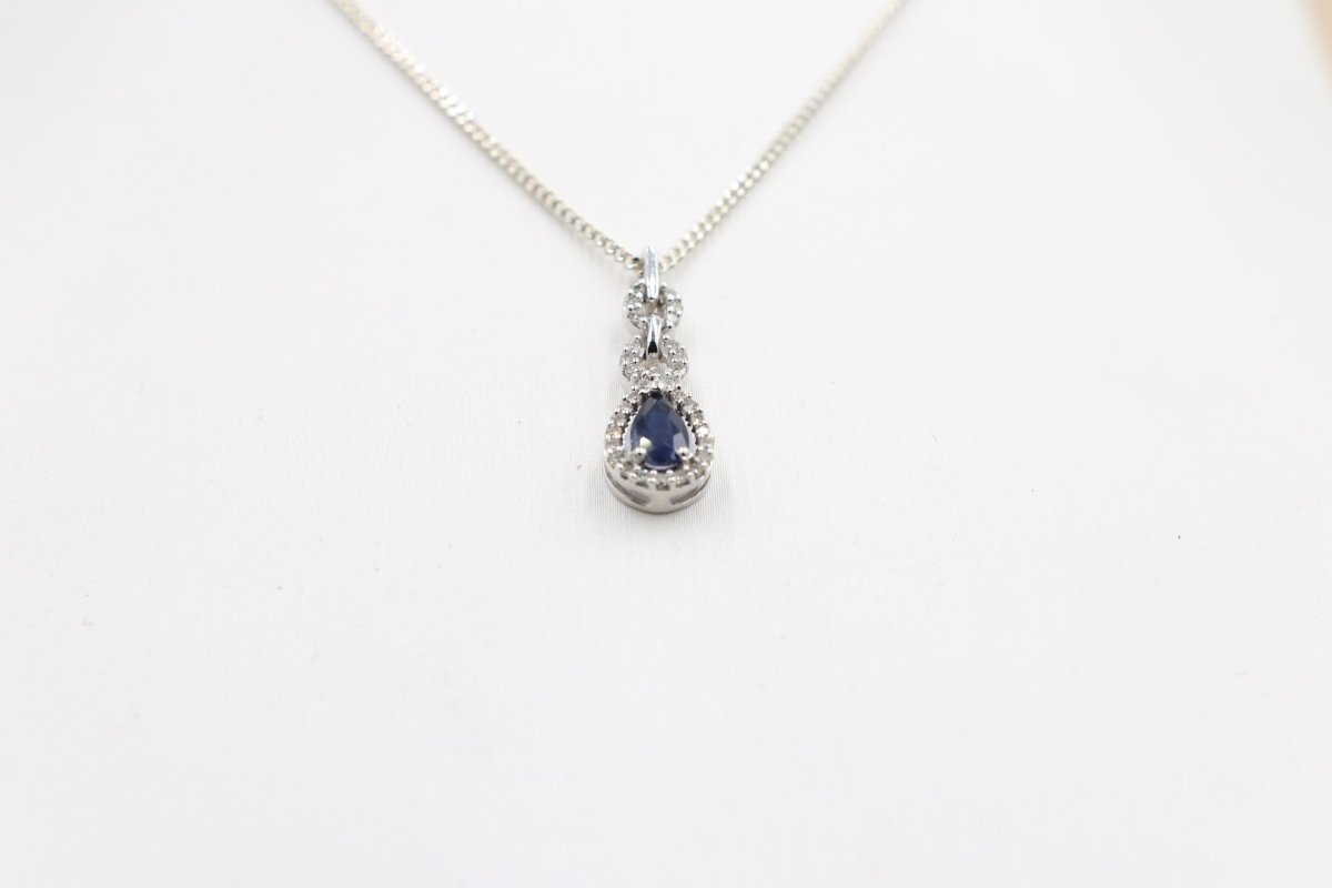 10K White Gold sapphire and Diamond Pendent