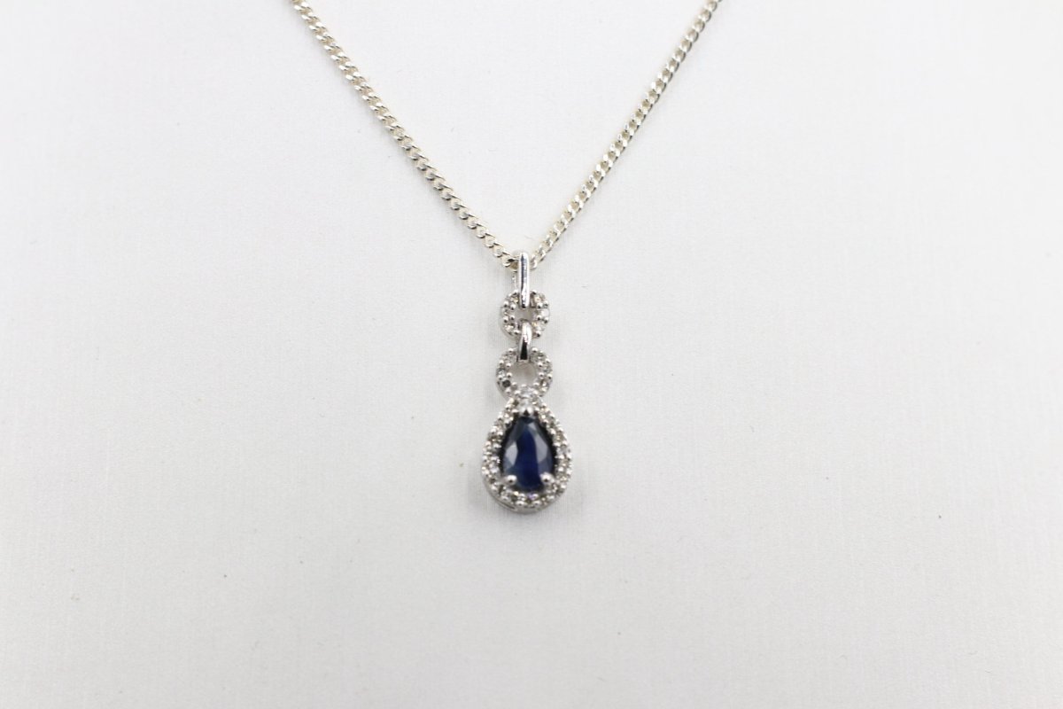 10K White Gold sapphire and Diamond Pendent