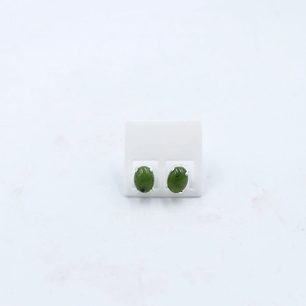 Stg Silver Set Greenstone Stud Earrings