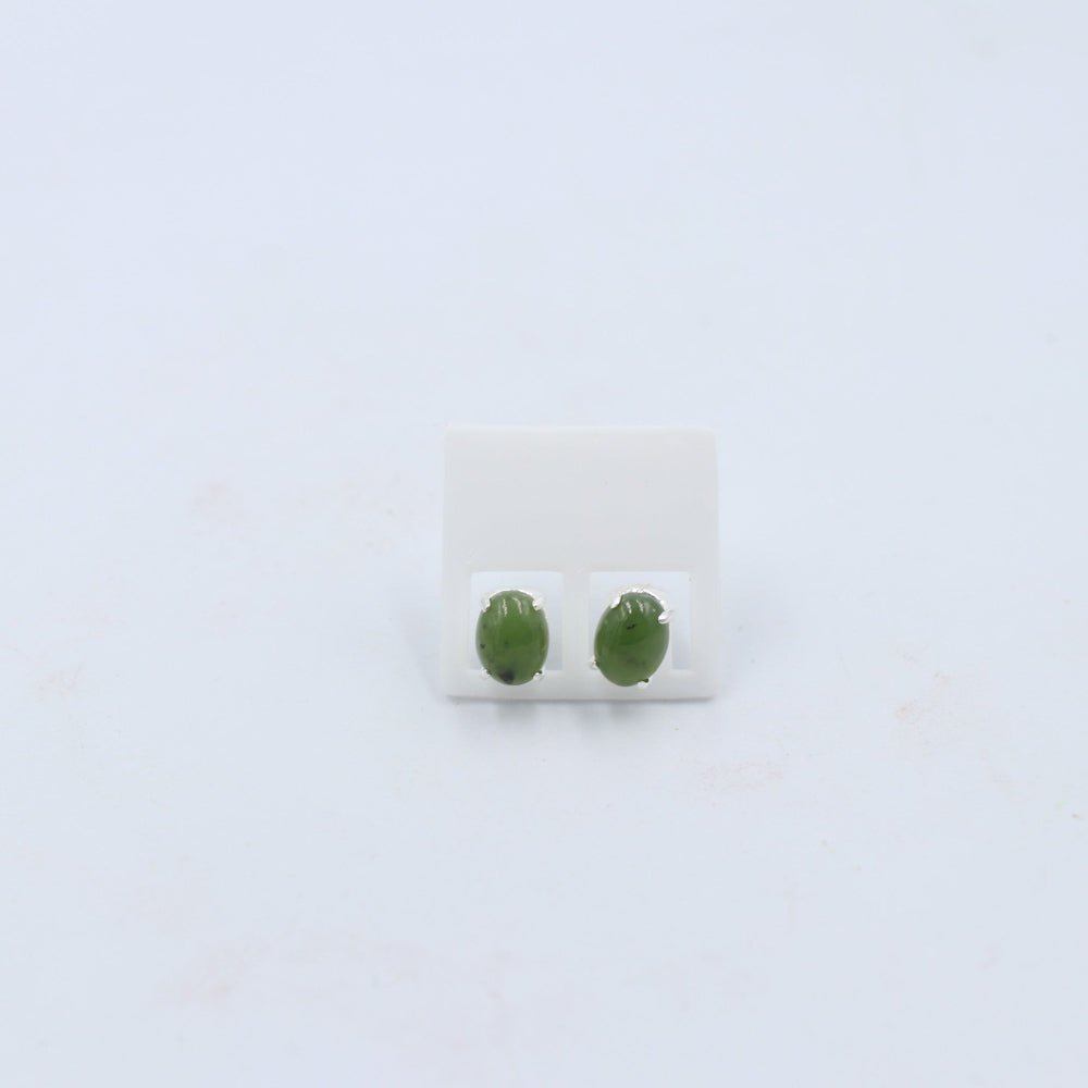 Stg Silver Set Greenstone Stud Earrings