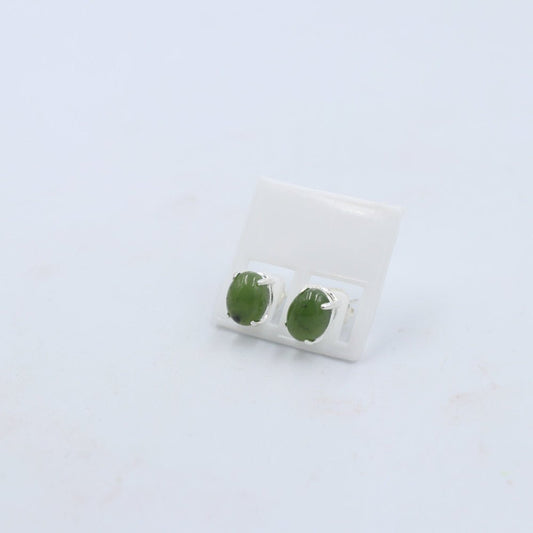 Stg Silver Set Greenstone Stud Earrings