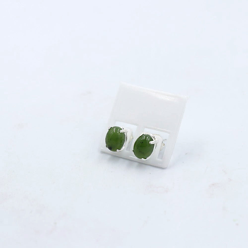 Stg Silver Set Greenstone Stud Earrings