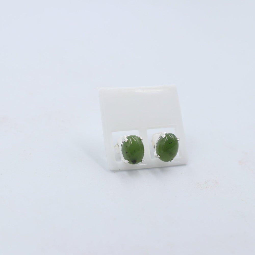 Stg Silver Set Greenstone Stud Earrings
