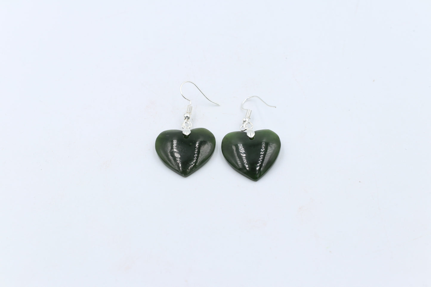Stg Silver Greenstone Drop Heart Earrings