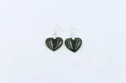 Stg Silver Greenstone Drop Heart Earrings
