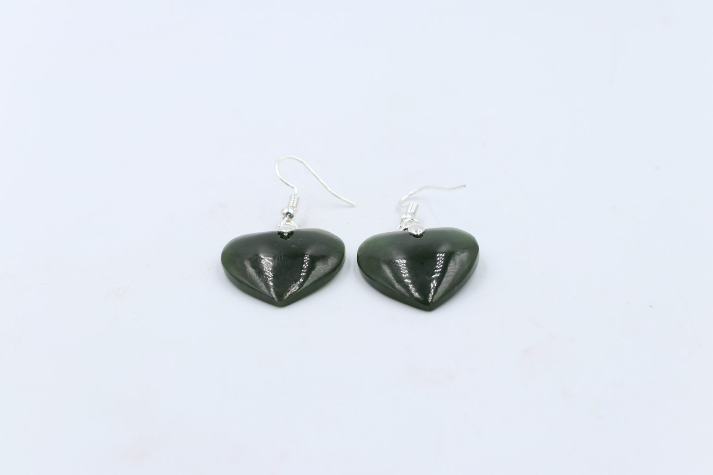 Stg Silver Greenstone Drop Heart Earrings