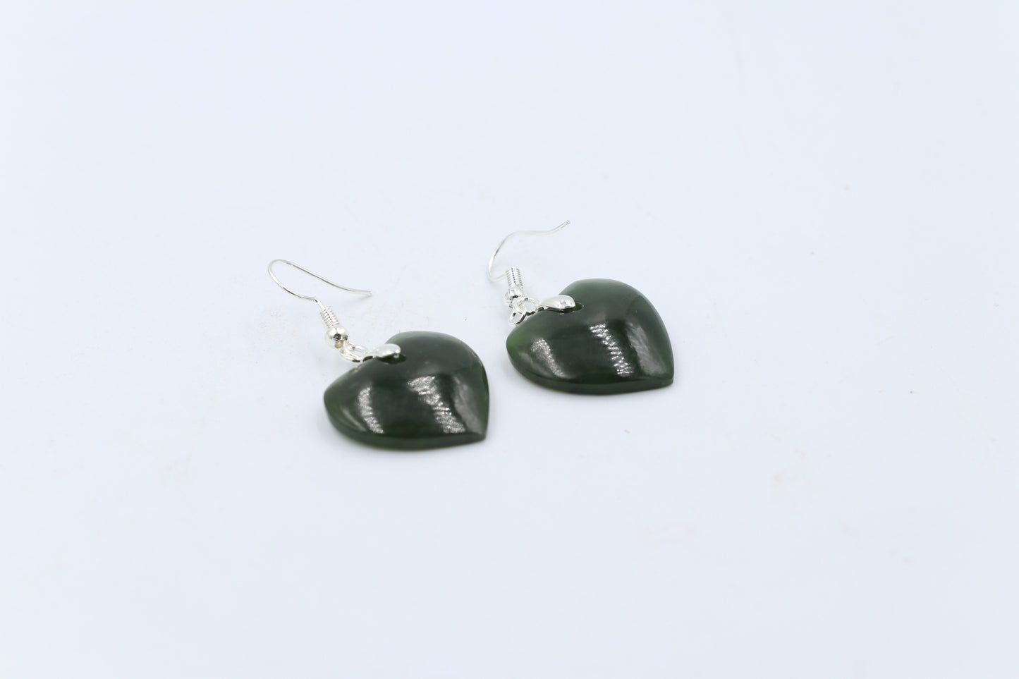 Stg Silver Greenstone Drop Heart Earrings