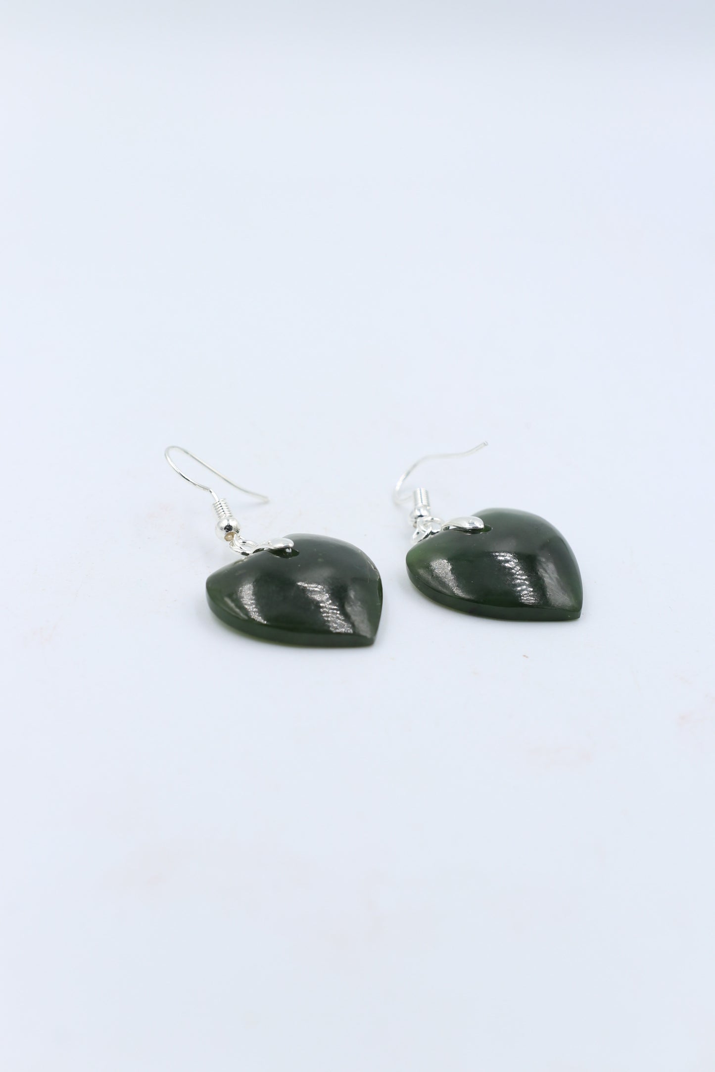 Stg Silver Greenstone Drop Heart Earrings