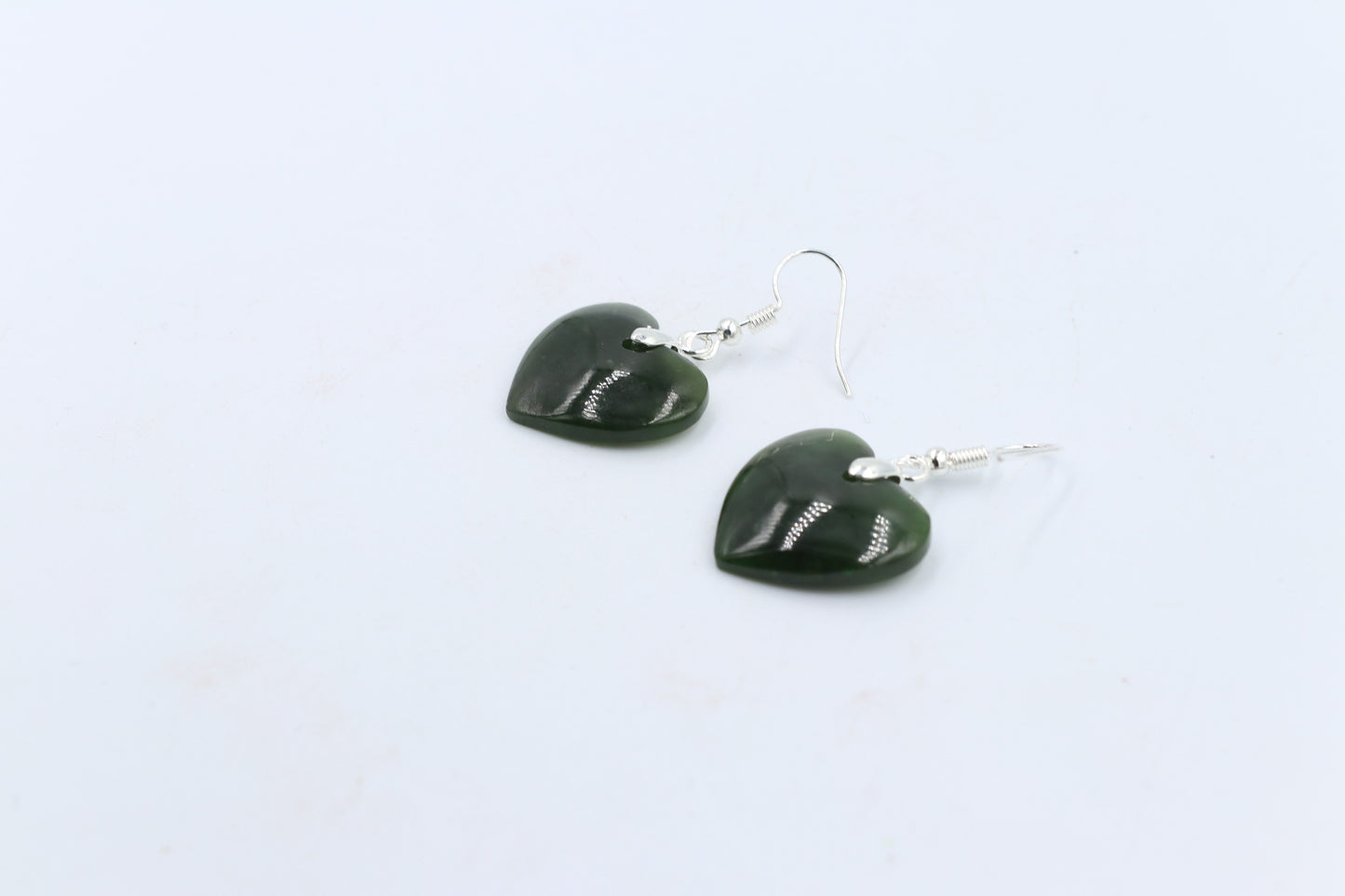 Stg Silver Greenstone Drop Heart Earrings