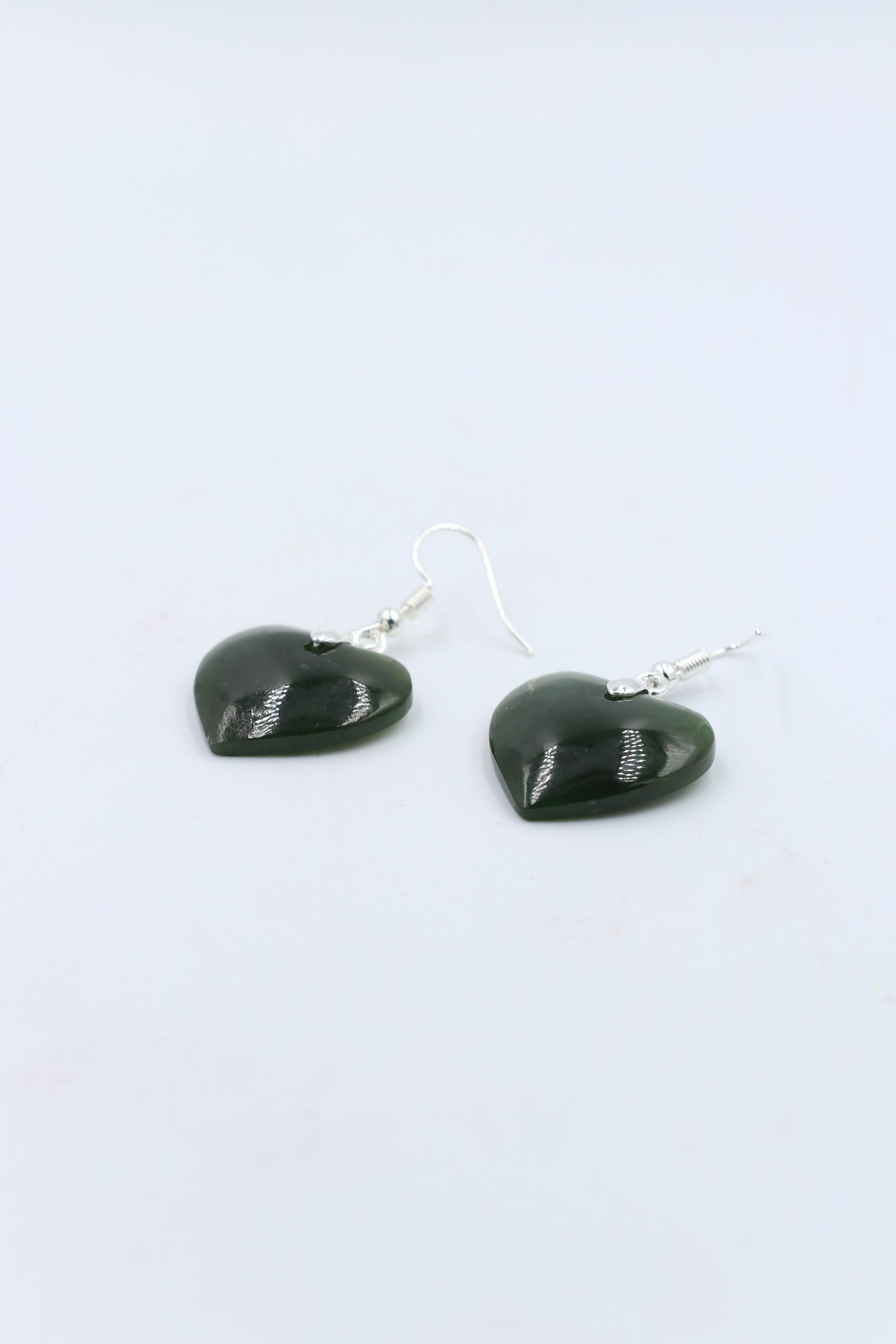Stg Silver Greenstone Drop Heart Earrings