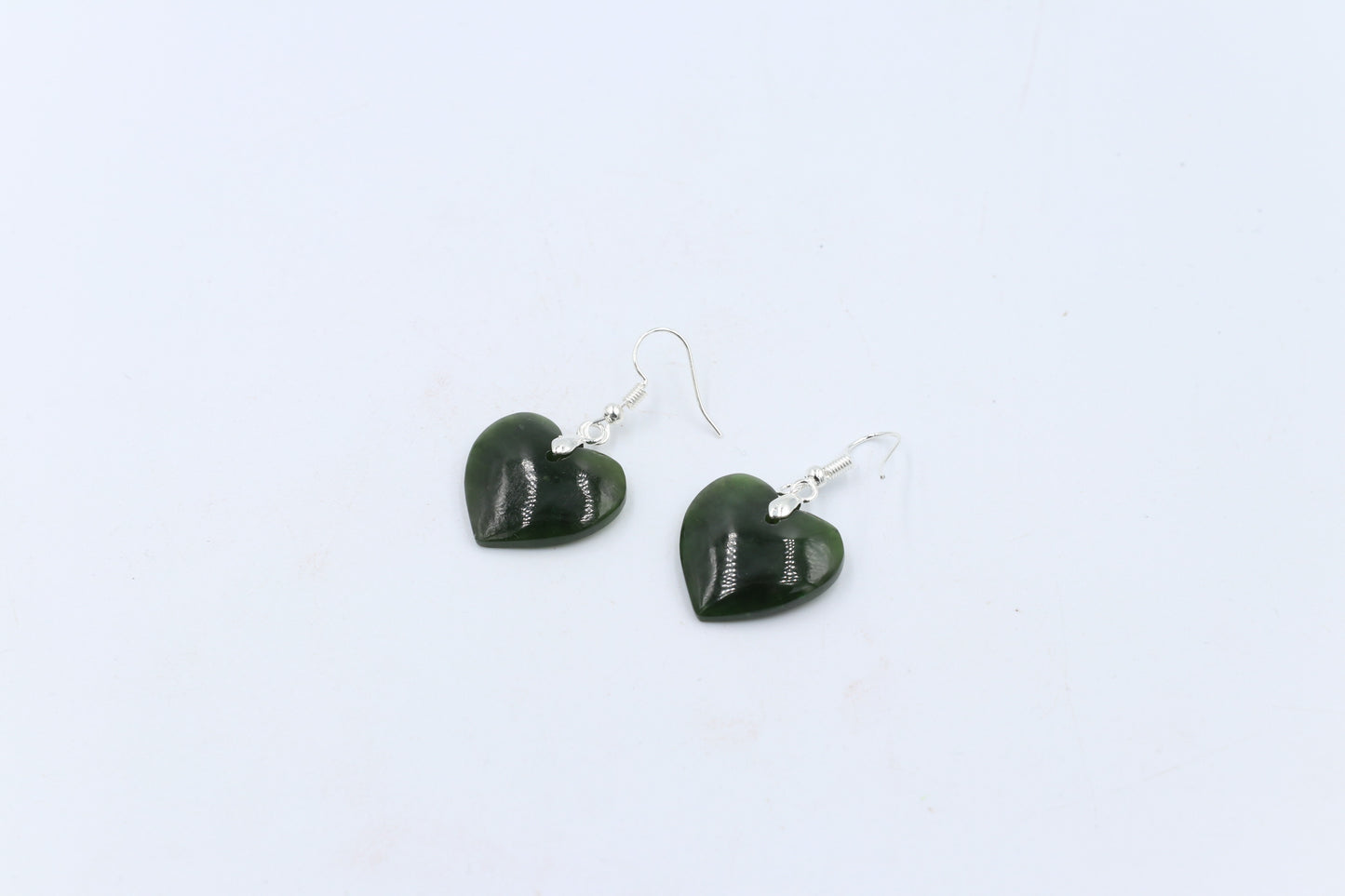 Stg Silver Greenstone Drop Heart Earrings