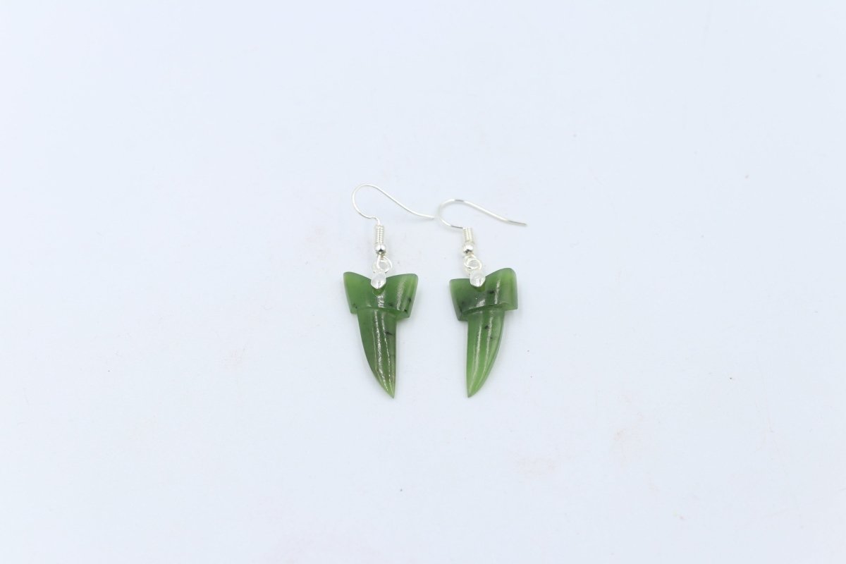 Stg  Silver Shark Tooth Greenstone Drop Earrings