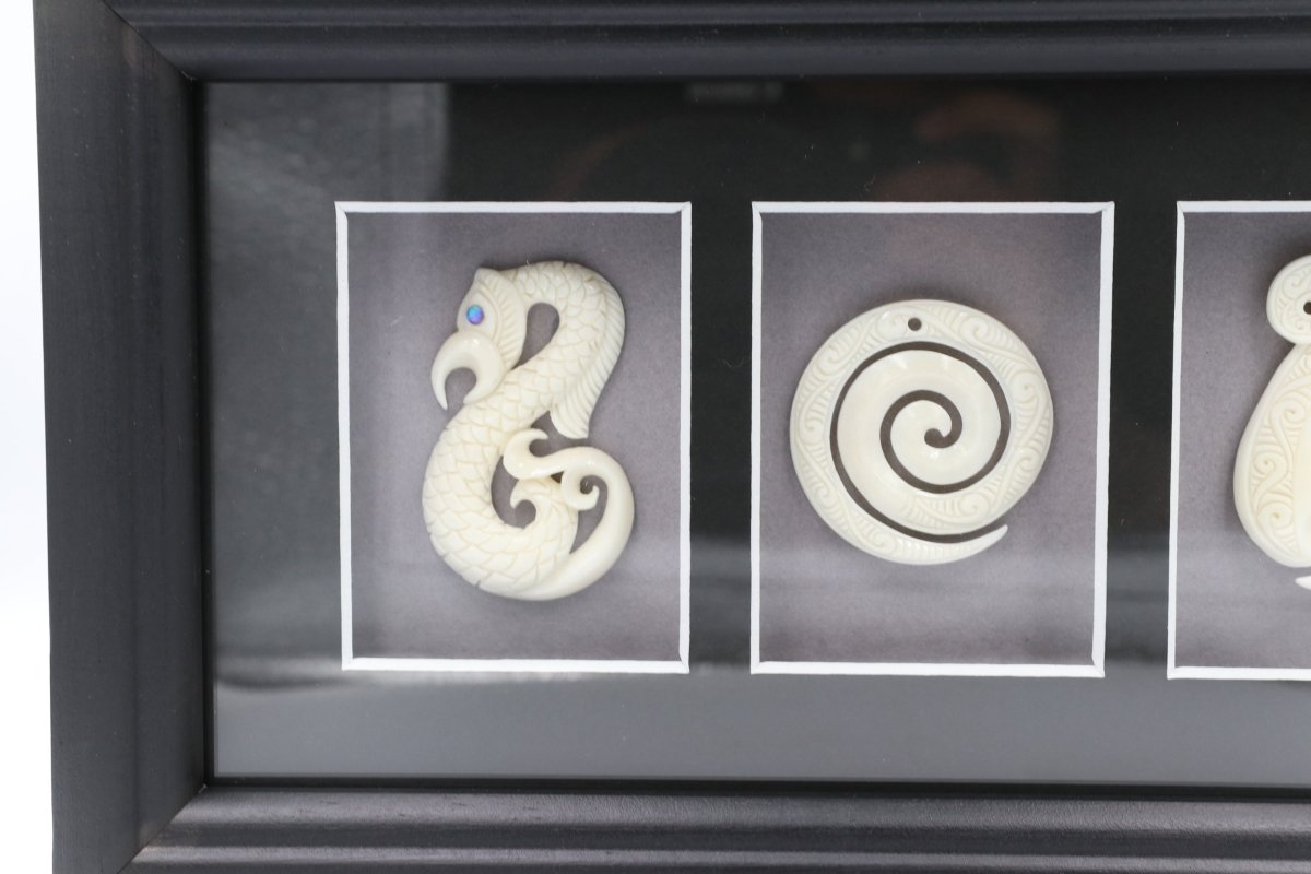 Framed Bone with Manaia Hook Koru TFB01