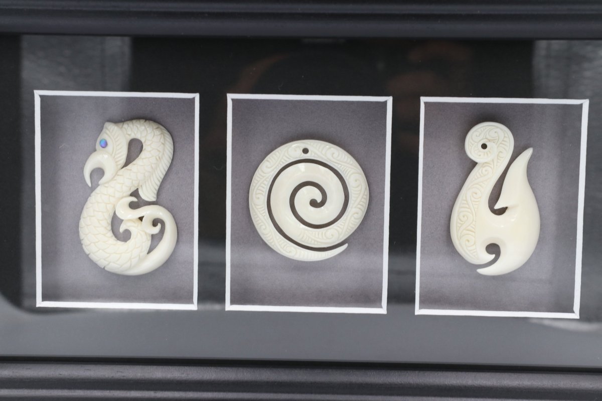 Framed Bone with Manaia Hook Koru TFB01