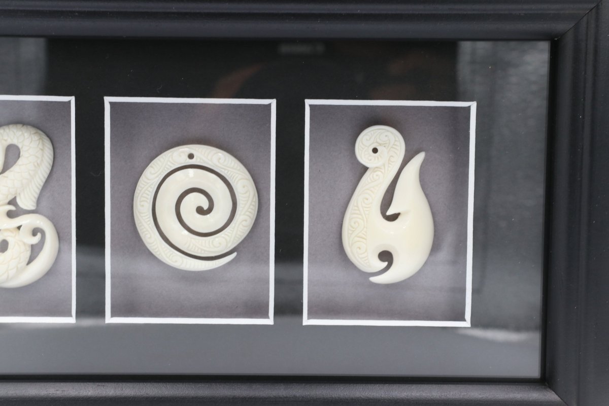 Framed Bone with Manaia Hook Koru TFB01