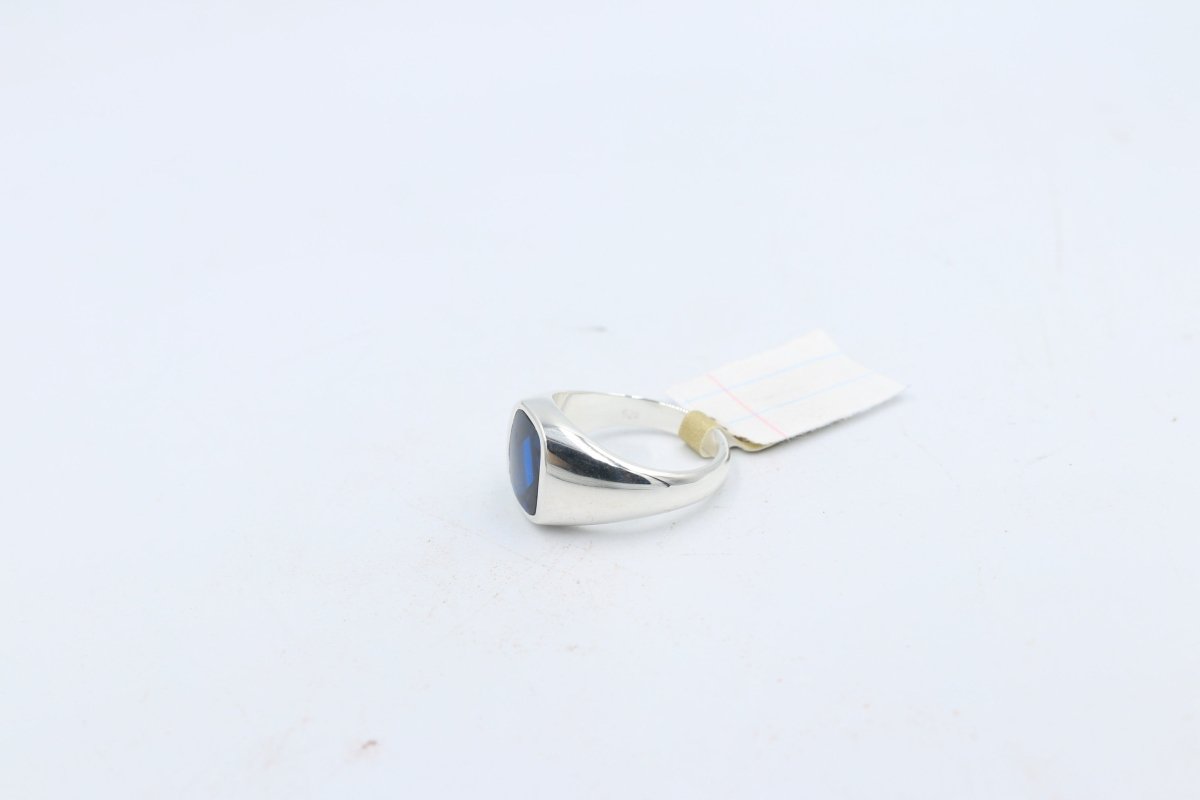 Stg Silver Mens Ring with Cushion Syn Blue Spinal