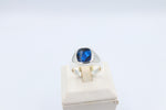 Stg Silver Mens Ring with Cushion Syn Blue Spinal