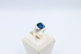 Stg Silver Mens Ring with Cushion Syn Blue Spinal