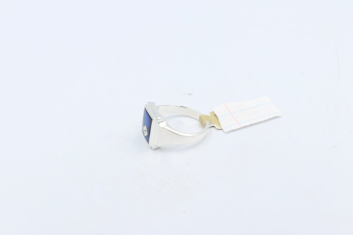 Stg Silver Mens Ring with Syn Blue Spinal