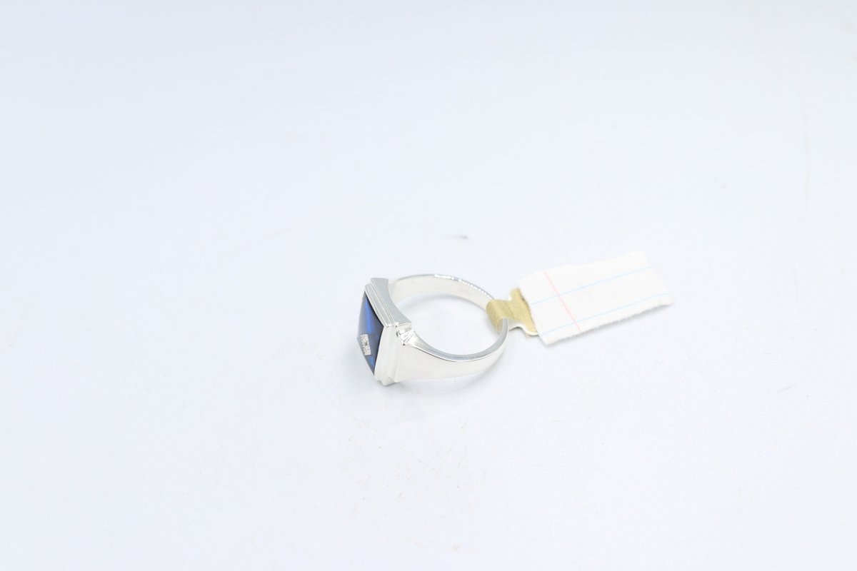Stg Silver Mens Ring with Syn Blue Spinal