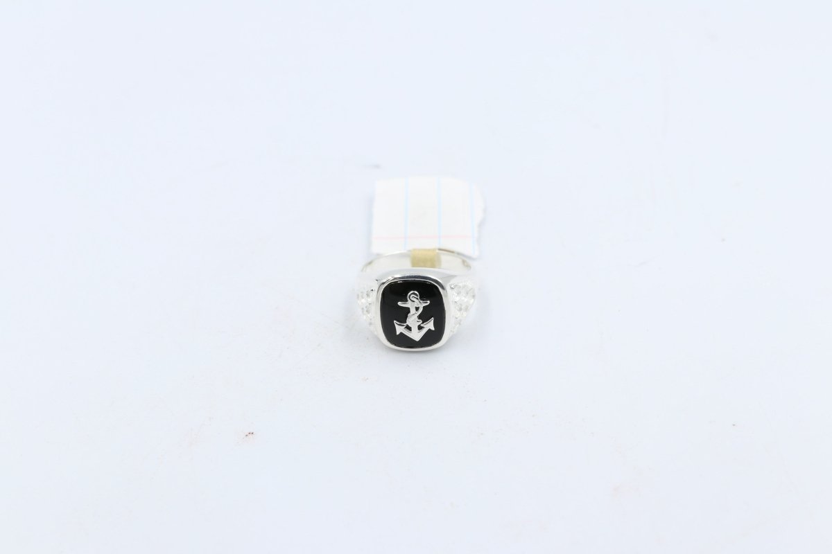 Stg Silver Mens Ring with Black Onyx  & silver Anchor
