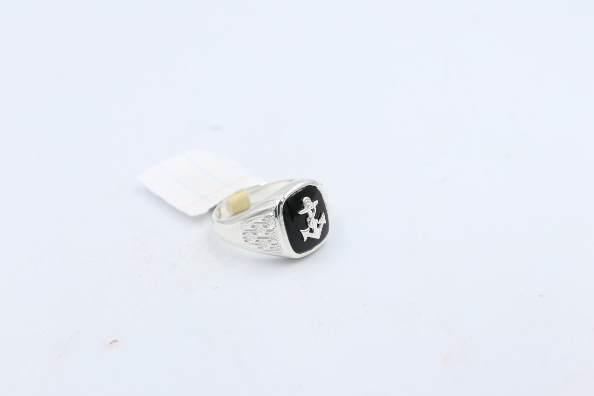 Stg Silver Mens Ring with Black Onyx  & silver Anchor