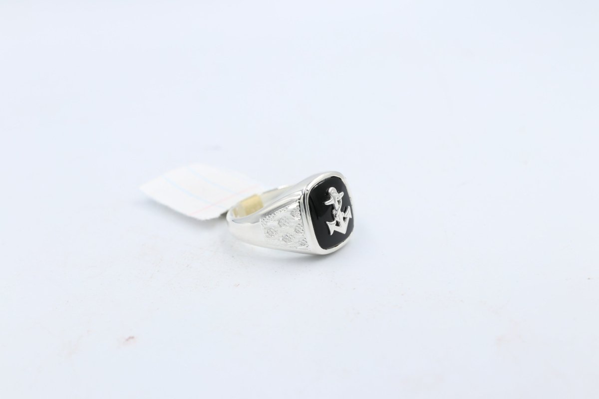 Stg Silver Mens Ring with Black Onyx  & silver Anchor