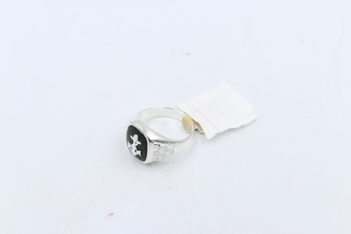 Stg Silver Mens Ring with Black Onyx  & silver Anchor