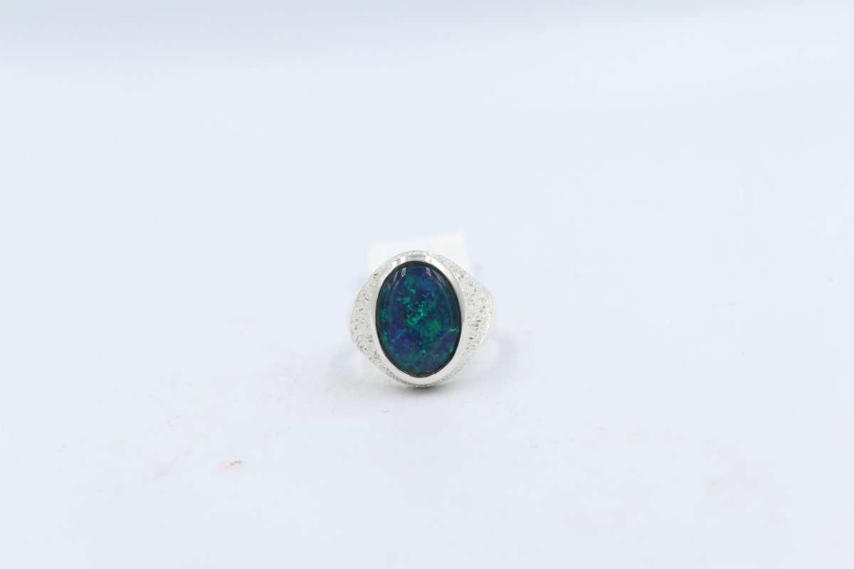Stg Silver Mens Ring with Triplet Opal