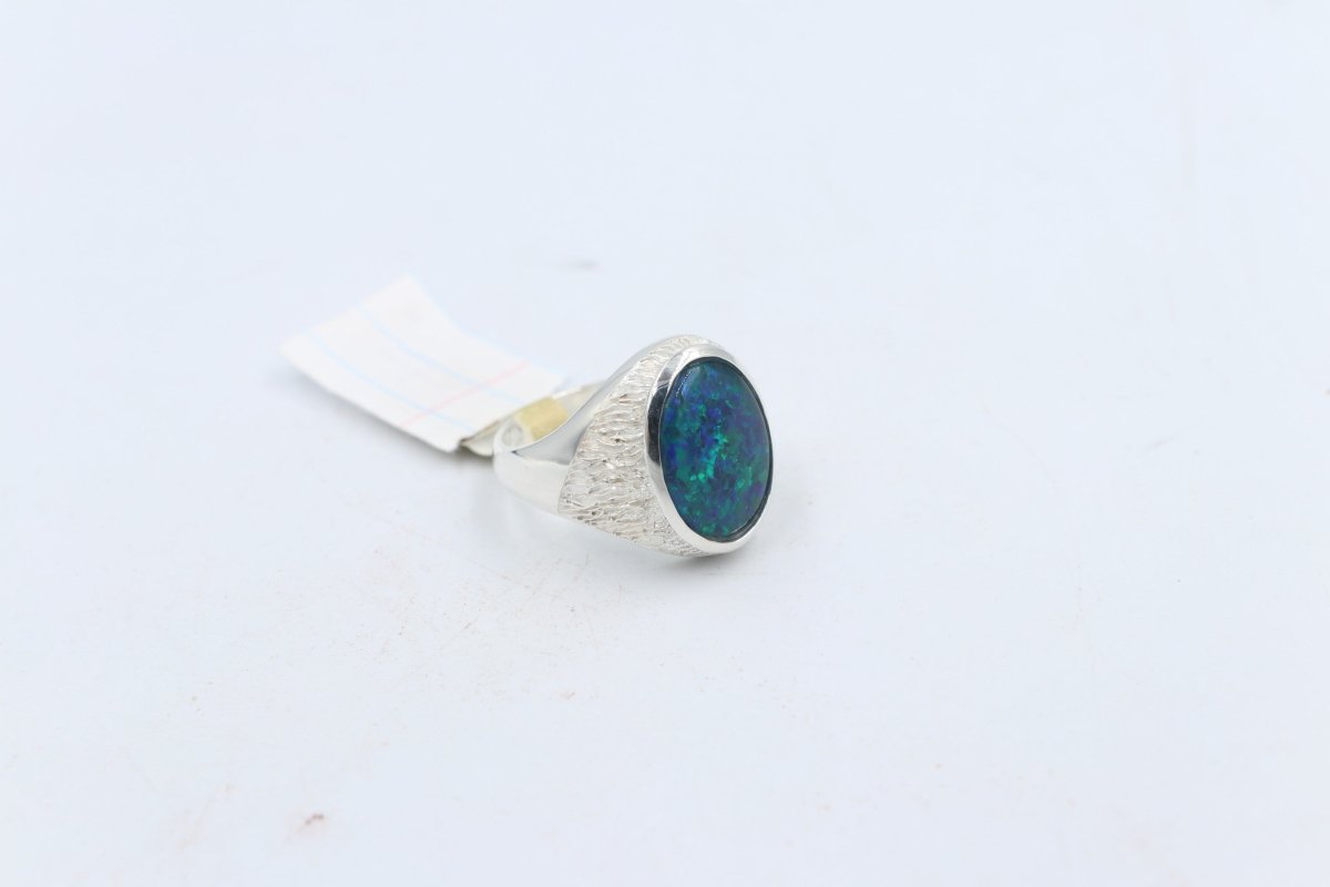 Stg Silver Mens Ring with Triplet Opal
