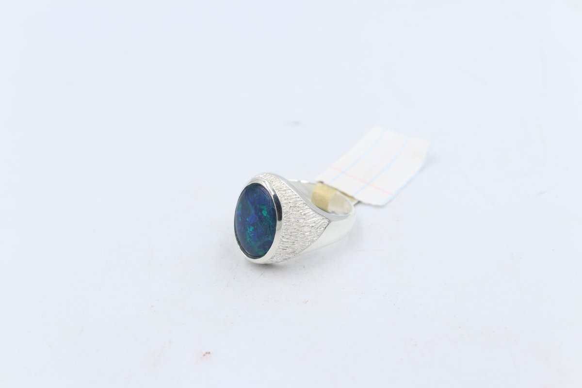 Stg Silver Mens Ring with Triplet Opal
